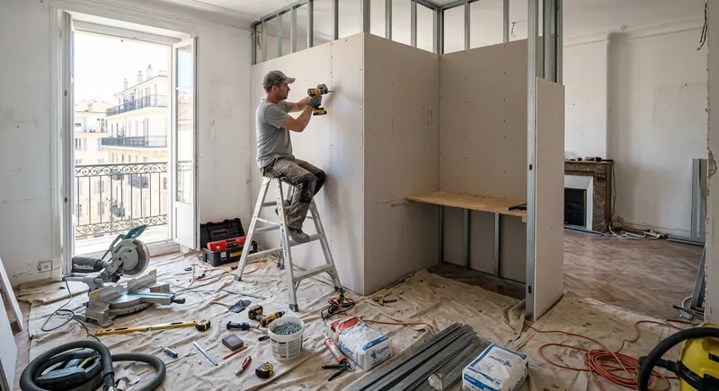Drywall Partitions for a Home Office in Nice, No Permit Needed